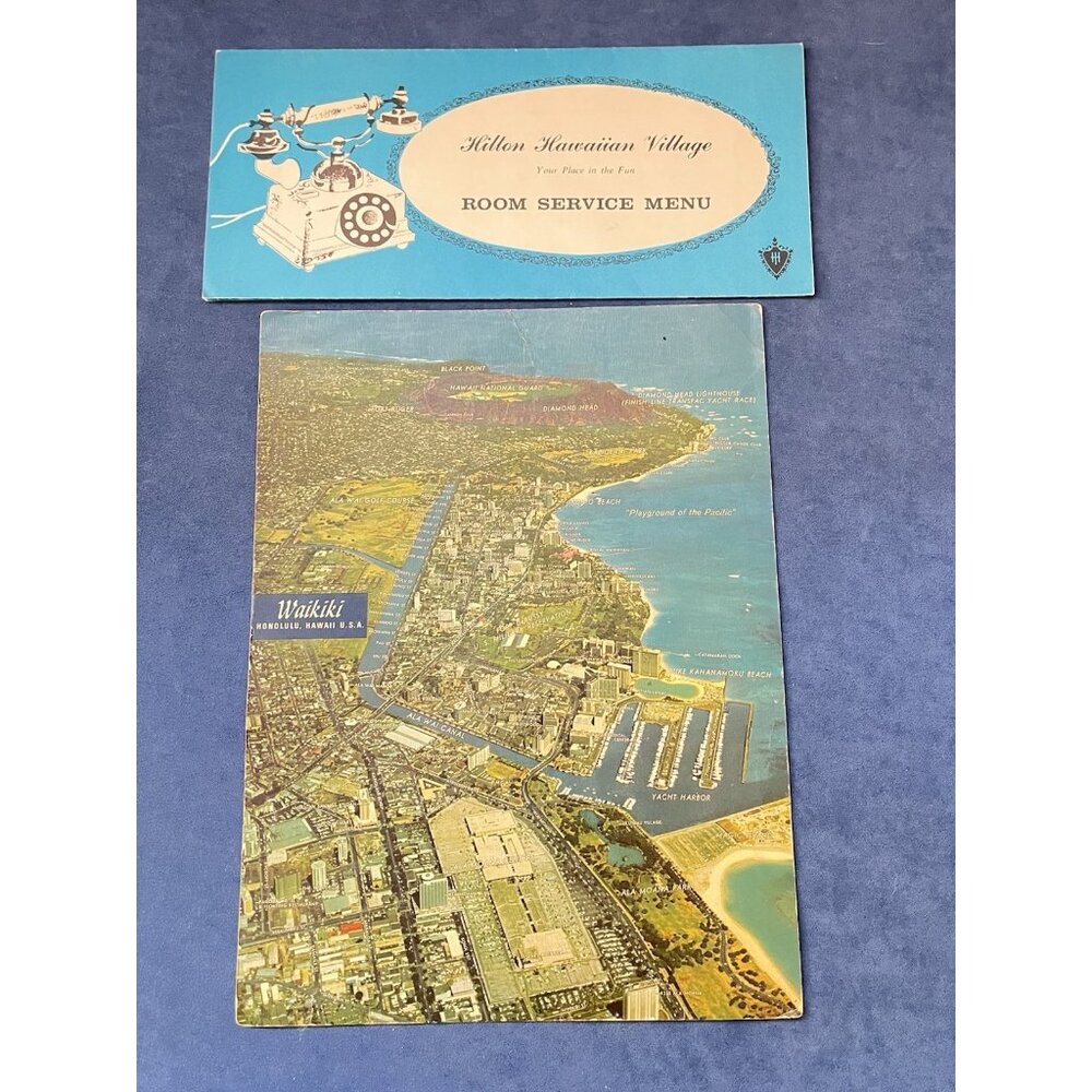 1969 Real Picture Postcard JUMBO Giant Honolulu Hawaii Framable + Hilton Menu